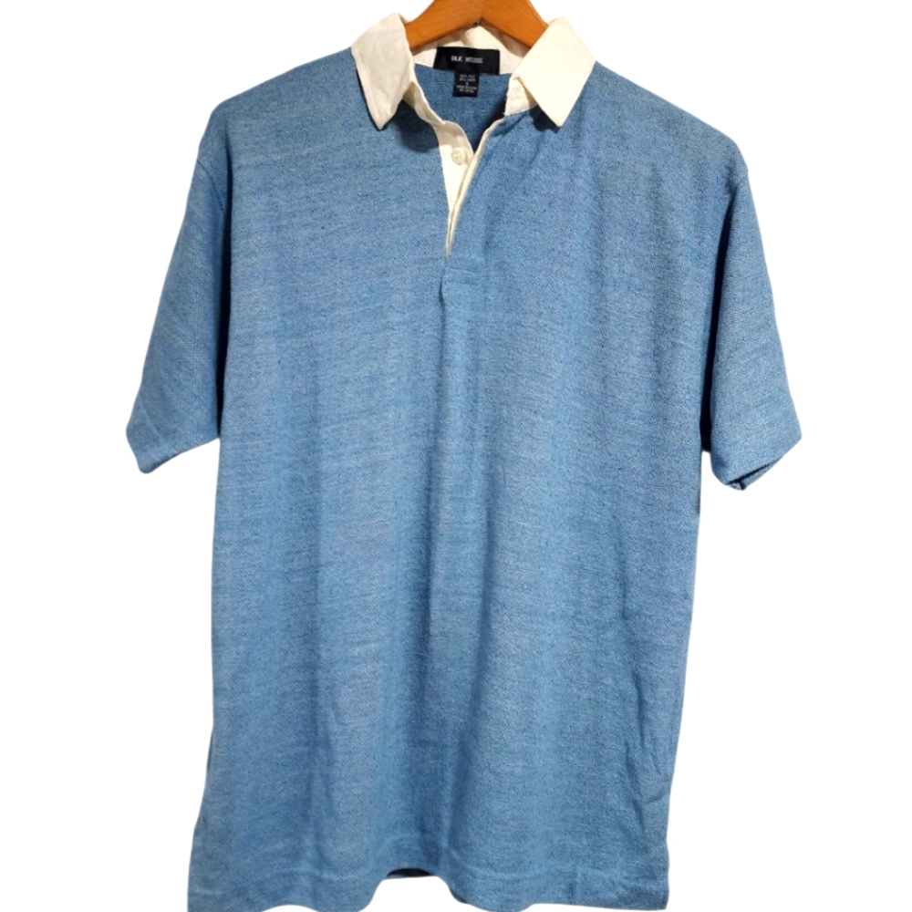Silk House👕Blue w/ Cream Collar Polo Size S